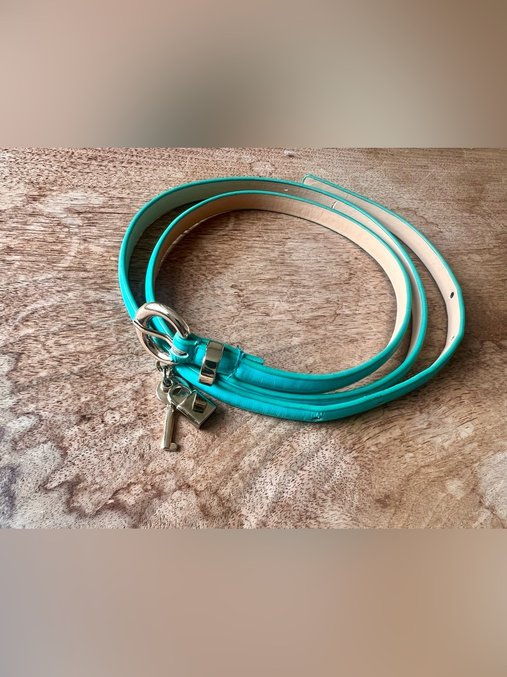 Y2K Retro Bright Turquoise Skinny Belt with Lock & Key Charm